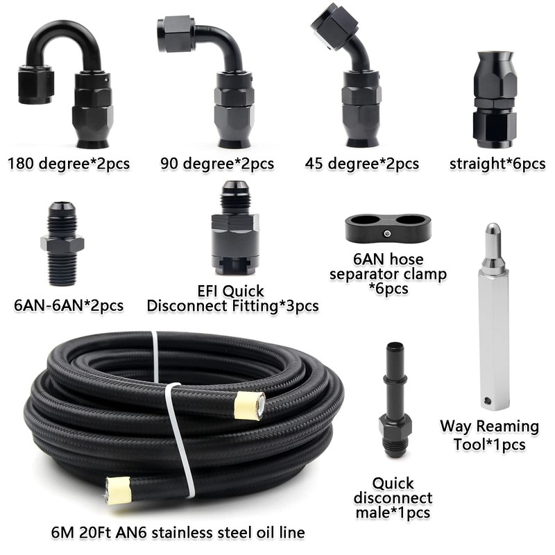 Medoon 6AN PTFE Fuel Line Kit, 5/16" Nylon Stainless Steel