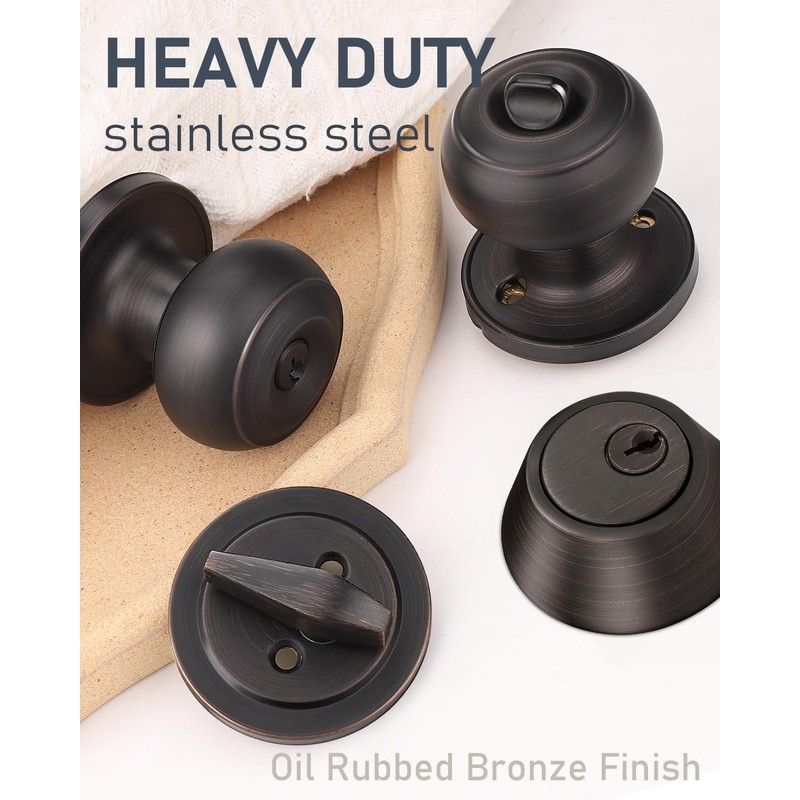 Brotima 5 Pack Keyed Alike Front Door Knob and Deadbolt