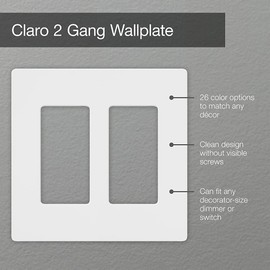 Lutron Claro Light Switch Cover Plate, 2 Gang Wallplate, for Decorator Light Switches, Rocker Light Switch Cover, Outlet Cover, Screwless Switch Plate Cover, Gloss, CW-2-BL, Black