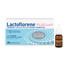 LACTOFLORENE Plus Bimbi, Fermenti Lattici, Probiotici, Senza Glutine Senza Lattosio - Integratori Bambini con Probiotici, Zinco, Vitamina B per l’Equilibrio della Flora Intestinale (12 Flaconcini)