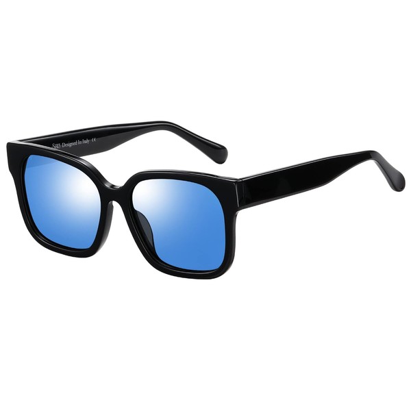 SHES Polarized Sunglasses Womens Retro Square Polarized Sunglasses SH1102 (Black