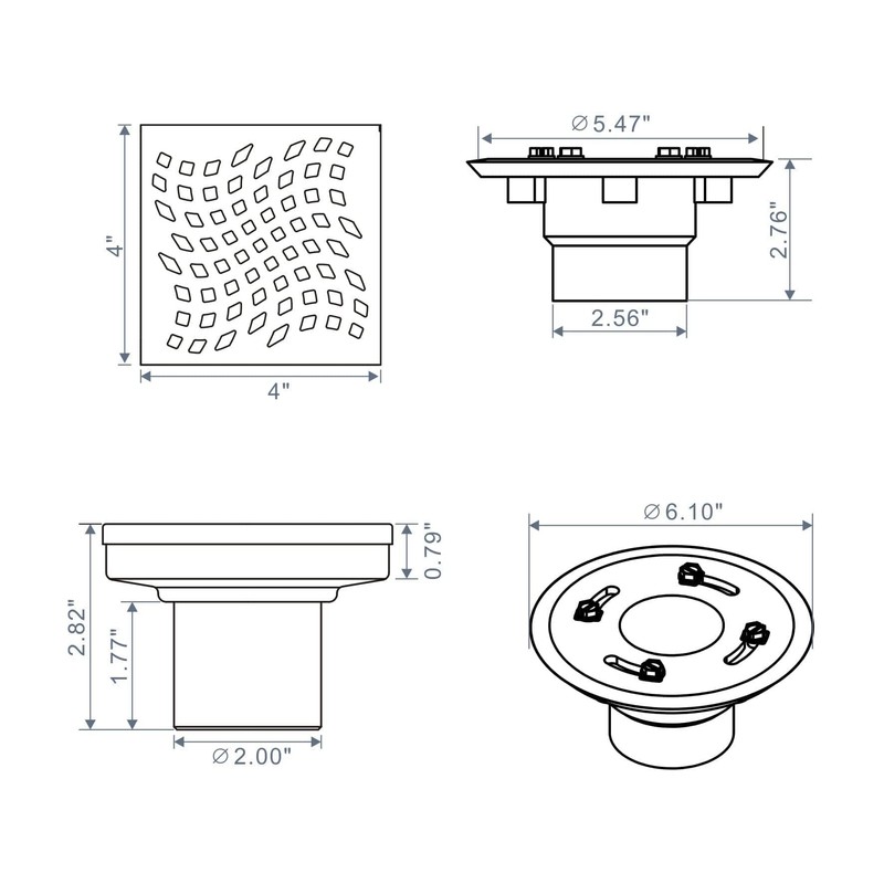 Matte Black Shower Drain with Flange, HIDROP SUS 304 Stainless