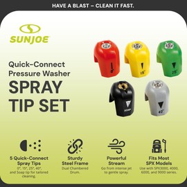 Sun Joe SPX3000-TPS 3 Pack 5-Piece Quick-Connect Spray Tip Set for SPX3000 Series + Universal Pressure Washers, 0, 15, 25, 40 and Soap Tips Included