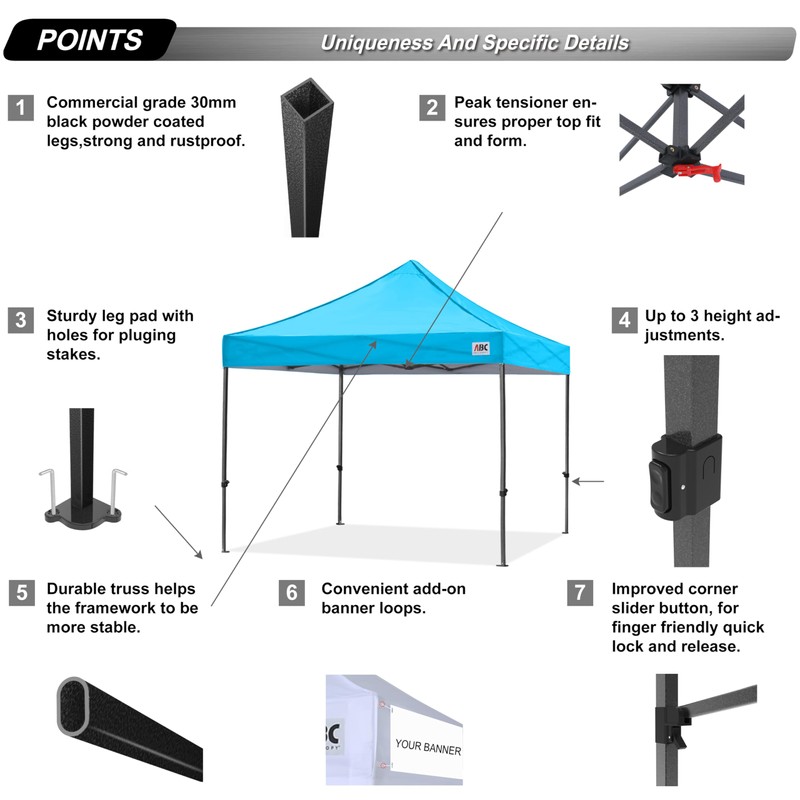 ABCCANOPY Patio Pop Up Canopy Tent 10x10 Commercial-Series (Sky Blue)