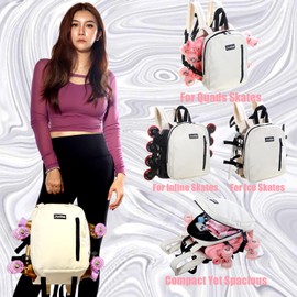 JajaHoho Roller skates bags for Women Men, Multi-functional Sports Backpack for Rollerskates, Ice skates, Inline skates, Skate Gear Storage, Durable and Stylish, 11.8 x 9 x 2.8 inches (Beige White)