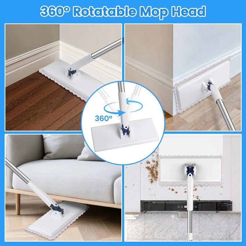 Snap Grip Mini Mop with 6 Washable Pads, Dust Mop