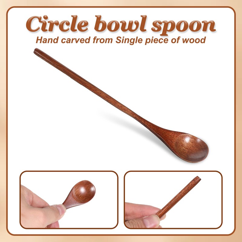 6 Pcs Wooden Teaspoon, 7.8 inch Wooden Coffee Spoons Long