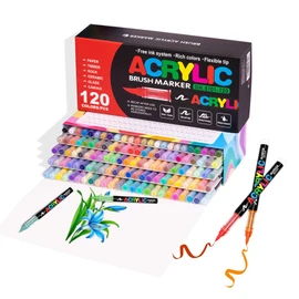 120 Colors Acrylic Paint Markers Set, Soft Brush Tip Pens for Rock, Wood, Canvas, Glass, Ceramic, Fabric, DIY Craft Projects – Waterproof, Quick-Dry, Vibrant Ink for Artists & Beginners