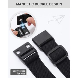 Monopa Kids Magnetic Belt for Boys - 3 Pack Toddler Girls Adjustable Elastic Belt for School Uniform Jeans (Black+White+Brown;70cm)