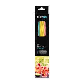 Chef Aid 12 Reusable Thick Plastic Drinking Straws, Suitable for Hot and Cold Drinks, Made from BPA Free Stong and Durable Plastic, Each Pack Contain 4 Blue, 4 Pink and 4 Yellow Straws