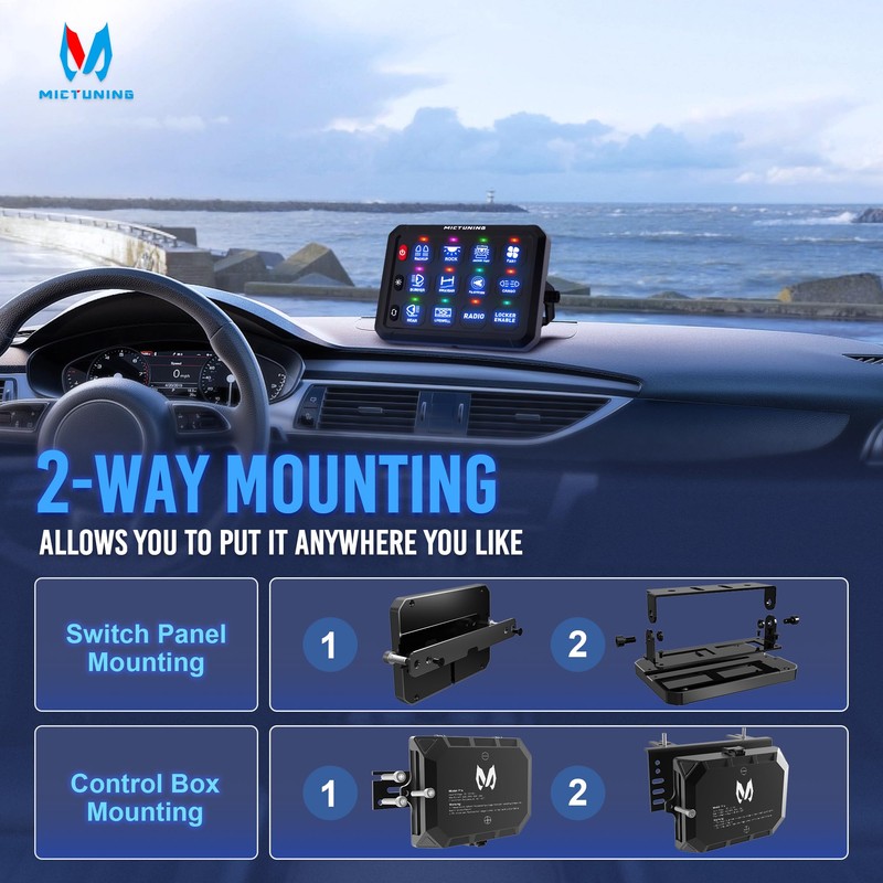 MICTUNING 12 Gang Switch Panel P1S-B12 Blue High Power 6