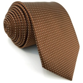 [S&W SHLAX&WING] Men's Necktie Brown Copper Formal Neck Tie Set with White Dots, 6cm x 147cm Necktie