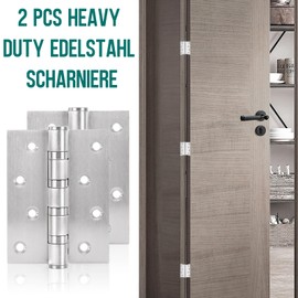 BGOBTY Foldable Hinges, Pack of 2 Stainless Steel Hinges 10 cm, Hinges for Cabinet Doors, Hinge, Door Hinges, Stainless Steel Door Hinges with Screws, for Wooden Door, Garden Gate, Outdoor (Silver)