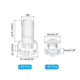 PATIKIL M5x12mm Clear Acrylic Screw and Hex Nut Kit 50 Sets PC Plastic Round Head Bolts for Machine Accessories, Transparent