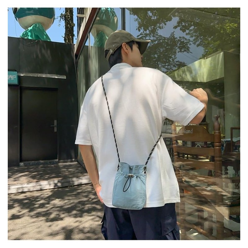 [2ndOP] ショルダーバッグ バッグ かばん 巾着袋 ポーチ ネックポーチ 小物入れ (ブルー)