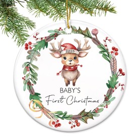 Double-Sided Ceramic Baby First Christmas Ornament 2025 Girl Boy Babies First Christmas Ornament Xmas Hanging Decorations, 2025 Newborn Gifts