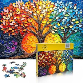 Rompecabezas de Vidrieras Del Árbol de la Vida, 1000 Piezas Rompecabezas para Adultos, Rompecabezas Difíciles y Desafiantes, Juegos Creativos y Regalos para Fiestas, Para la Decoración Del Hogar