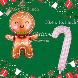 12Pcs Christmas Party Balloons Christmas Gingerbread Man Foil Balloons Pink Candy Cane Pink Candy Balloons for Christmas Xmas Candyland New Year Birthday Party Decorations Supplies