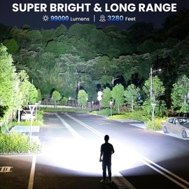 polisak Rechargeable LED Flashlights High Lumens, 990,00 Lumen Super Bright Flashlight with 5 Modes, Powerful Waterproof Handheld Flash Light, Multifunctional Flashlight for Home Camping Hiking (3)