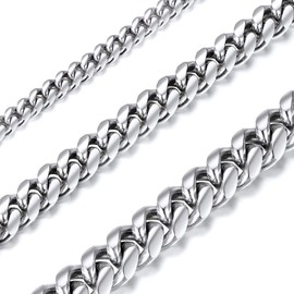 Compact Cuban Chain Necklace, 6MM Wide, 30 Inch(76CM) Length, Silver Color, Gift For Men/Women/Boys/Girls, Stainless Steel Jewelry Close-knit Curb Choker Necklace (Gift Packaging), RN20103G-6-30