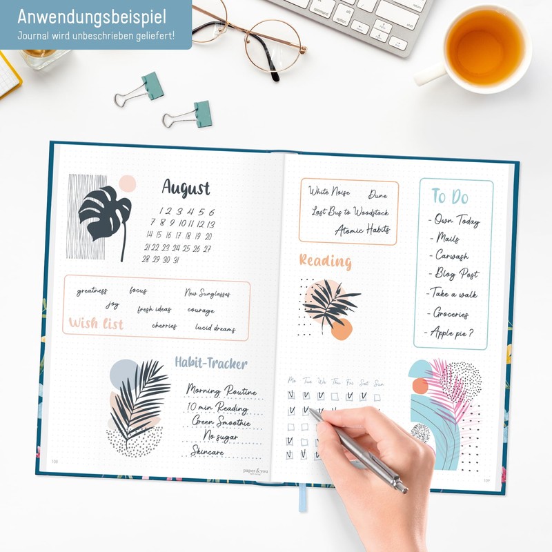 paper&you® Bullet Journal Dotted A4+ with Elastic Band "Happy Flower"