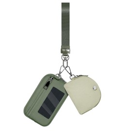 LAVARACH Keychain Wristlet Wallet for Women Zippered Dual Pouch Wristlet Cute Lightweight Nylon RFID Coin Purse Small Wallet with Card Slots Key Ring Green