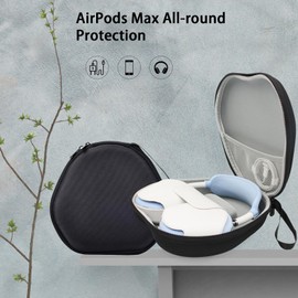 PowerDriver Case for Airpods Max Headphones, Hard Organizer Portable Carry Storage Bag, Travel Carrying Case with Silicone Case Cover, Waterproof Storage Bag for AirPods Max (Black Case+Sky Blue)