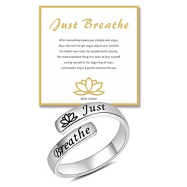 BEILIN Just Breathe Thumb Rings for Women 925 Sterling Silver Adjustable Inspirational Hope Ring Encouragement Gift, Metal, No Gemstone