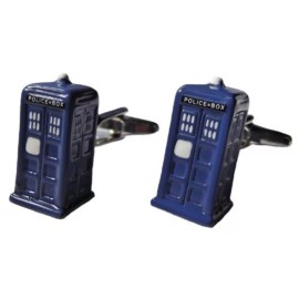 Doctor Who 3D Tardis Metal Cuff Links Blue Police-Box In Gift Box