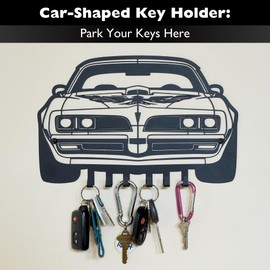 MOOH Car Key Holder for Wall - Metal Automotive Key Holder with 6 Hooks - Unique Car Gift for Men, Women, Car Lovers & Enthusiasts - Cool Man Cave Decor (Pontiac Firebird 1977, Black)