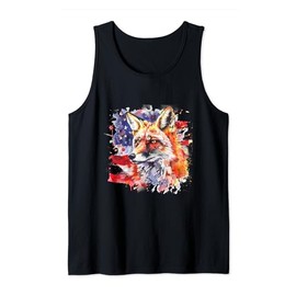 4th Of July Artwork Fox Fourth Of July American Flag USA Tank Top