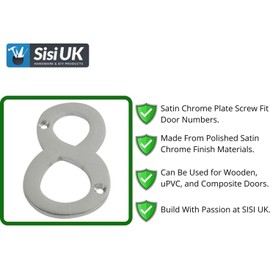 SISI UK® Satin Chrome Front House Door Numbers & Letters 3'' with Screws (Number 8)