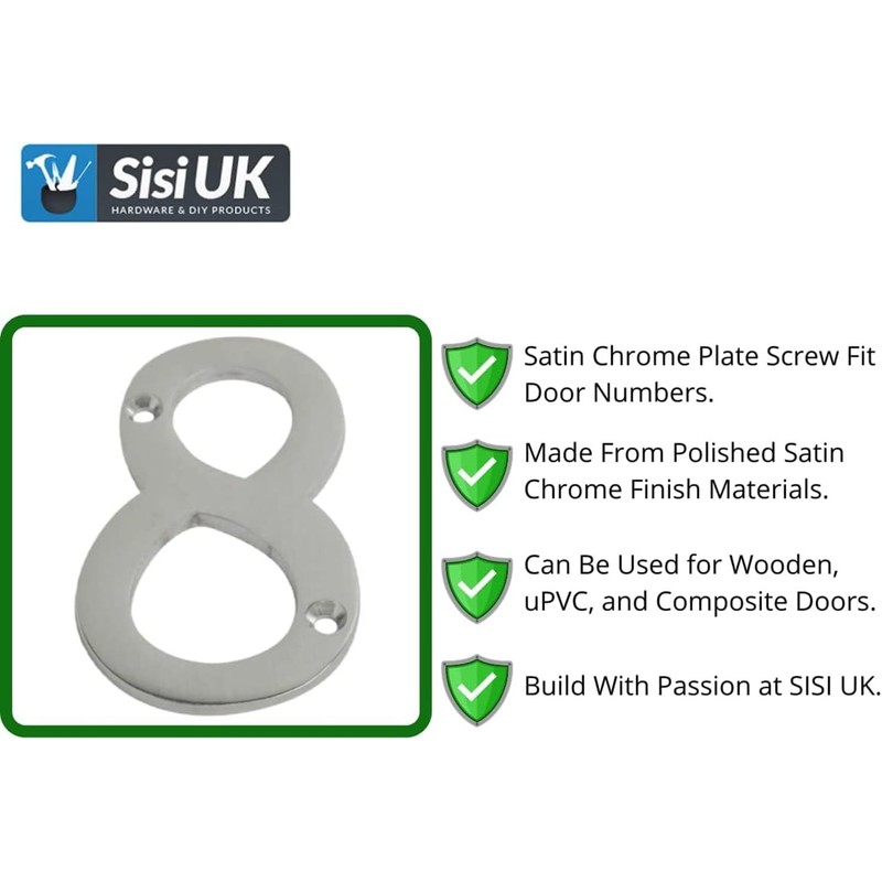 SISI UK® Satin Chrome Front House Door Numbers & Letters