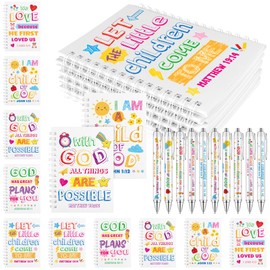 GANGBARU 20 Pcs Bible Verse Pens Notepads Gift Set Christian Spiral Notebook Religious Inspirational Ballpoint Pens Journals Bulk for Church Office School Supplies