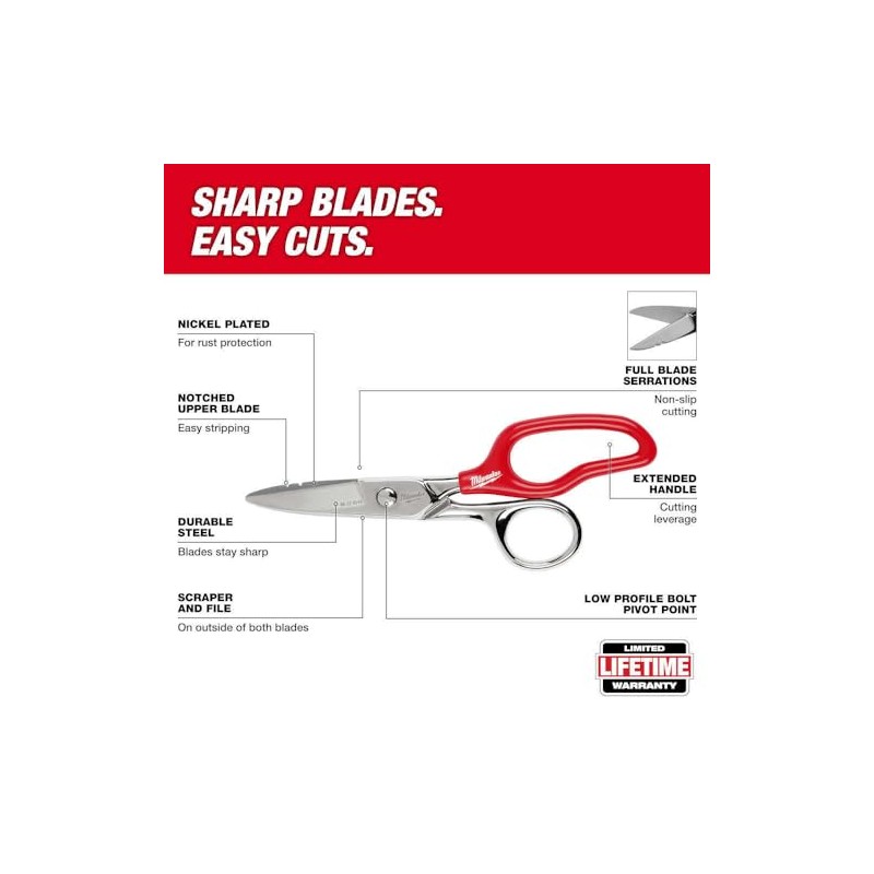 BYOGI Fits Milwaukee 48-22-4049 Durable Sharp Steel Electrician Scissors w/Extended
