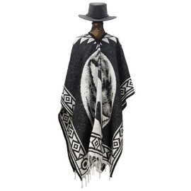 Sharpshooter Black Full Moon Howling Wolf Poncho & Black Cowboy Hat Set (Large Black Hat & Black Poncho, Large Black Hat & Black Poncho)