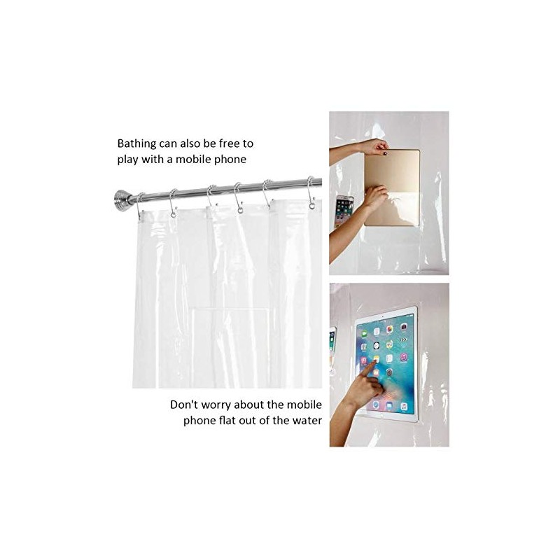 Plutreas Shower Curtain Liner with 9 Pockets, 72in x 72in
