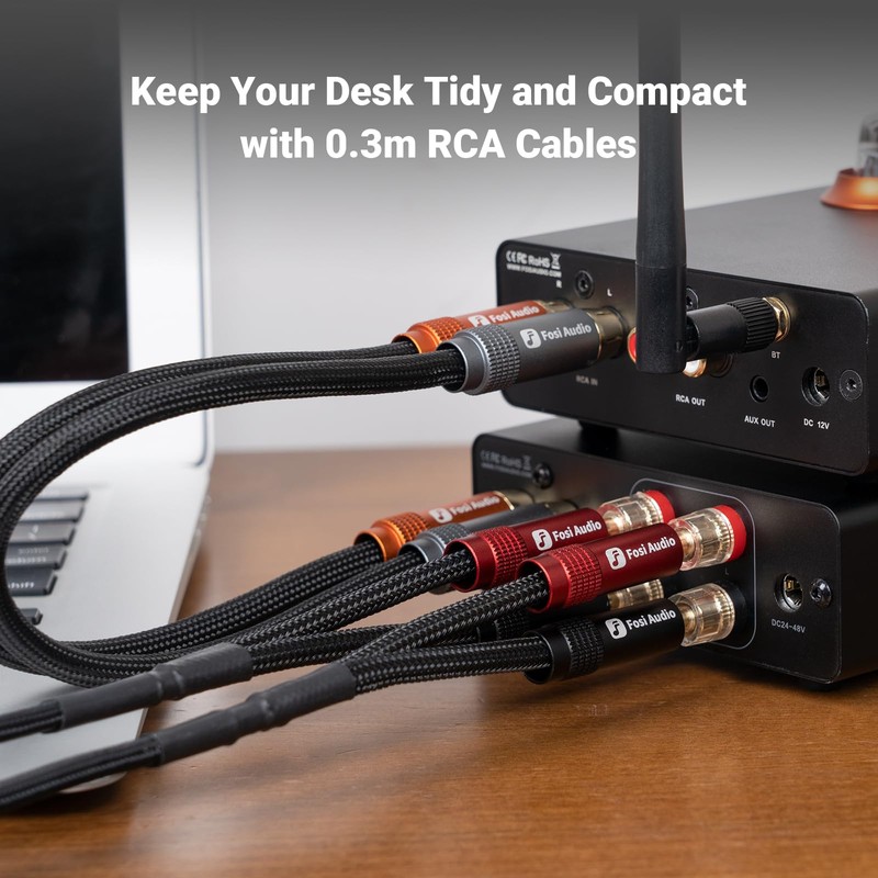 Fosi Audio 2RCA to 2RCA Cable 0.9Ft, Gold-Plated 2 RCA