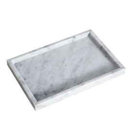 HAMAKAWA Bathroom Vanity Tray, Large Natural Marble Sink Tray 12 Inch, Carrara White Limestone Dresser Tray, Modern Countertop Organizer for Soap Dispenser, Kitchen Counter, Home Decor