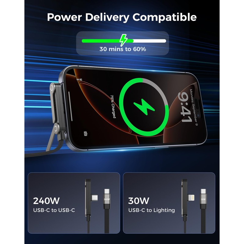 2Pack Invisible Stand Charging Cable, 240W USB-C to C &