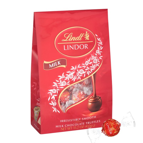 Lindt LINDOR Milk Chocolate Candy Truffles, Milk Chocolate with Melting Truffle Center, 15.2 oz. Bag