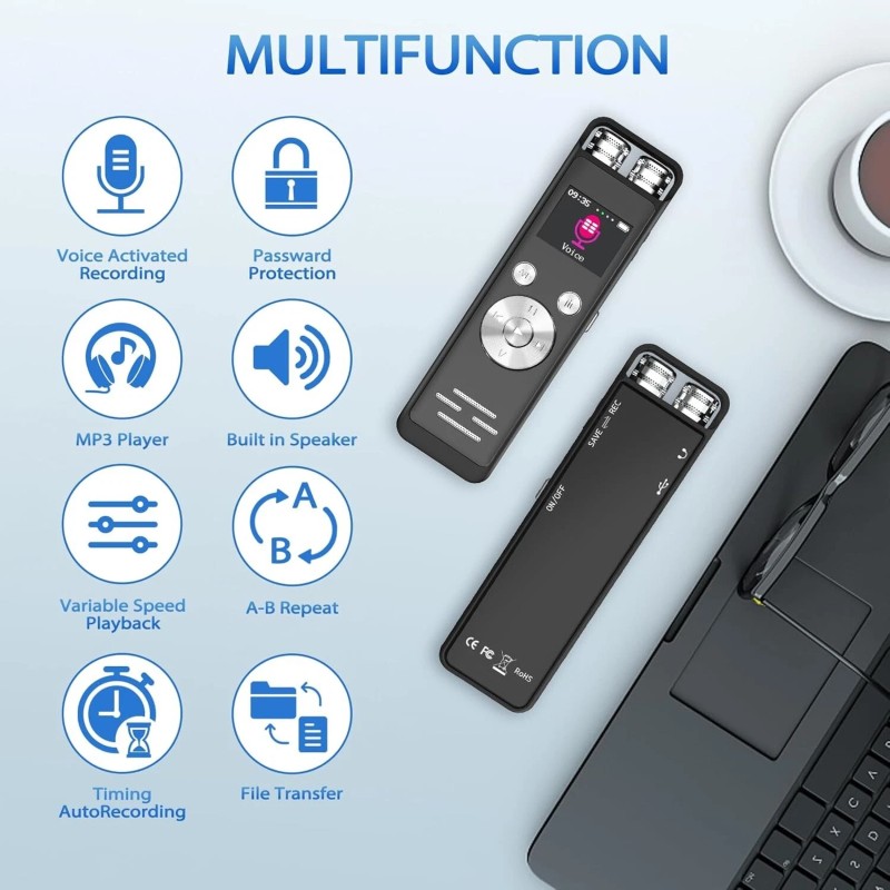 Bramded 64GB Digital Voice Recorder with Playback,Voice Activated Recorder with
