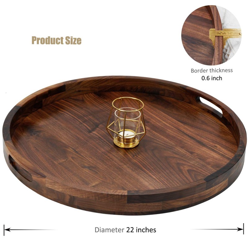 MAGIGO 22 Inches Extra Large Round Black Walnut Wood Ottoman
