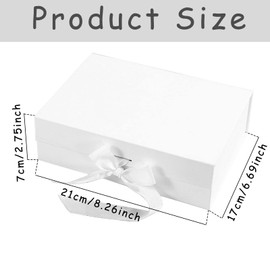Gift Box, 21 x 17 x 7 cm, Gift Box with Bow, Gift Box with Lid, Packaging Box, Rectangular Gift Box, Party Gift Boxes, Magnetic Folding Box for Weddings, Birthdays, Anniversaries (White)