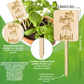 Whaline 24Pcs Wooden Plant Labels Sign Planted Herb Markers Garden Labels with Printed Herb Name Indoor Outdoor Herb Garden Stakes Nursery Plant Tags Garden Decoration Gift, 12 Styles