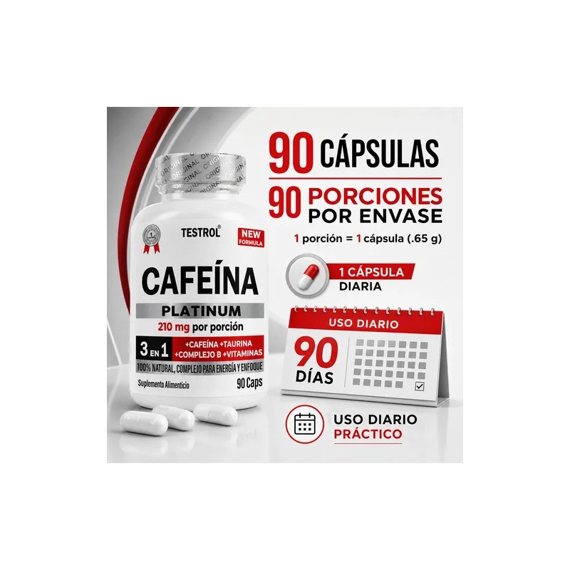 Cafeína 210 Mg Testrol Platinum 90 Cápsulas