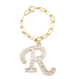miwaki Bag Charm Initial Charm Keychain Initial Alphabet Square Chain Men Women Accessories Gold charm02, Brass