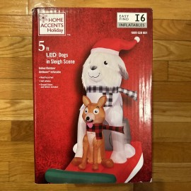 Home Accents NEW Home Accents Holiday 5 ft LED 2 Dogs in Sleigh Airblown Christmas Inflatable