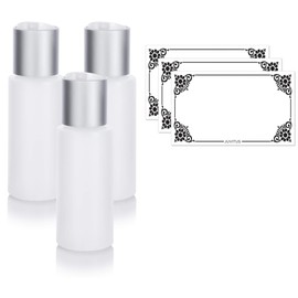 JUVITUS 2 oz Clear Natural Refillable Plastic Squeeze Bottle with Disc Cap (3 Pack) + Labels