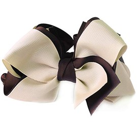 JewelVOX Banana Clip, Ribbon, Large, Firm, Hair Accessory, Bicolor Grosgrain, Women's, Fluffy, Thick, Adult, Stylish, Beige × Brown